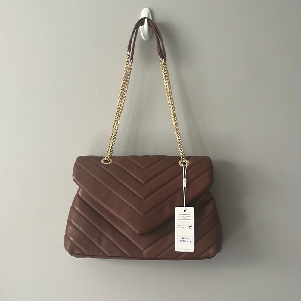Urban Expressions Shoulder Bag Chocolate Brown Gold Chain Straps